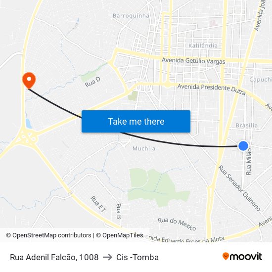 Rua Adenil Falcão, 1008 to Cis -Tomba map