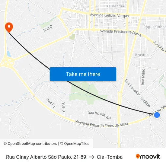 Rua Olney Alberto São Paulo, 21-89 to Cis -Tomba map