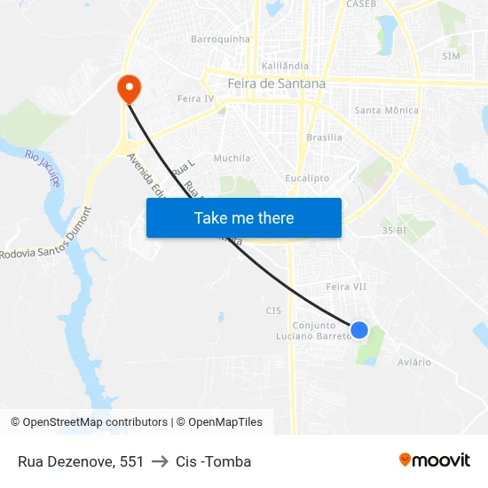 Rua Dezenove, 551 to Cis -Tomba map