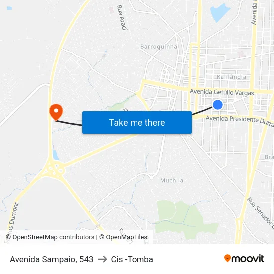 Avenida Sampaio, 543 to Cis -Tomba map