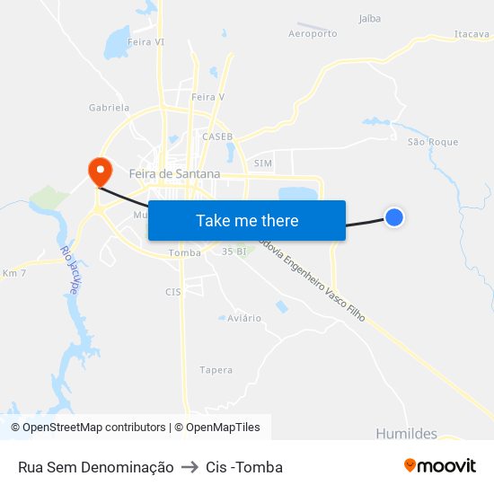 Rua Sem Denominação to Cis -Tomba map