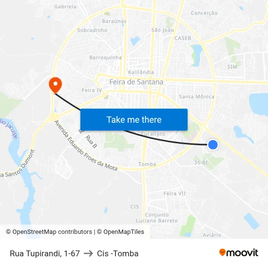 Rua Tupirandi, 1-67 to Cis -Tomba map