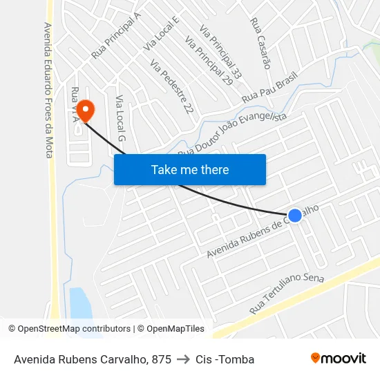 Avenida Rubens Carvalho, 875 to Cis -Tomba map