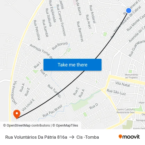 Rua Voluntários Da Pátria 816a to Cis -Tomba map