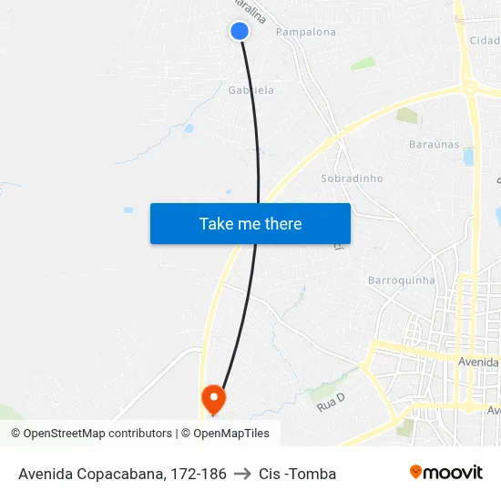 Avenida Copacabana, 172-186 to Cis -Tomba map