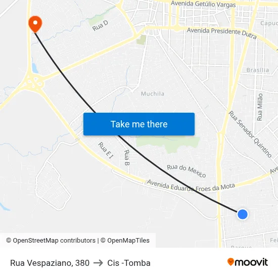 Rua Vespaziano, 380 to Cis -Tomba map