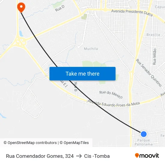Rua Comendador Gomes, 324 to Cis -Tomba map