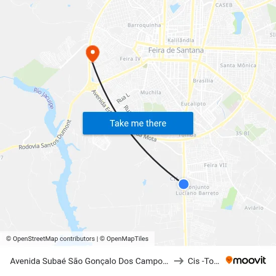 Avenida Subaé São Gonçalo Dos Campos, 1353-1399 to Cis -Tomba map