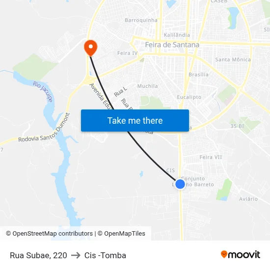 Rua Subae, 220 to Cis -Tomba map