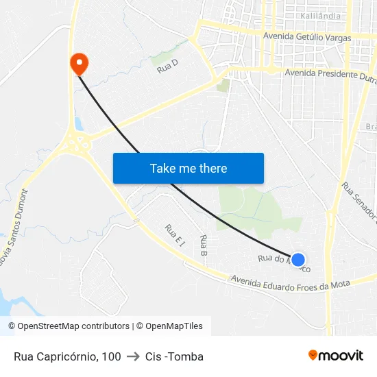 Rua Capricórnio, 100 to Cis -Tomba map