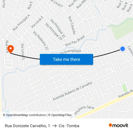 Rua Donizete Carvalho, 1 to Cis -Tomba map