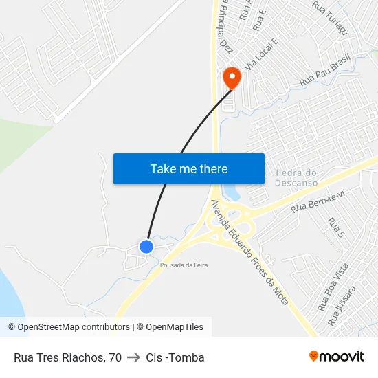 Rua Tres Riachos, 70 to Cis -Tomba map