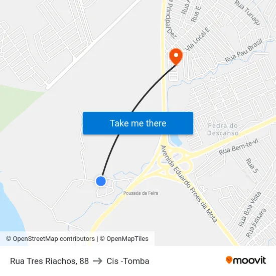 Rua Tres Riachos, 88 to Cis -Tomba map