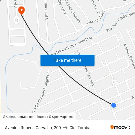 Avenida Rubens Carvalho, 200 to Cis -Tomba map