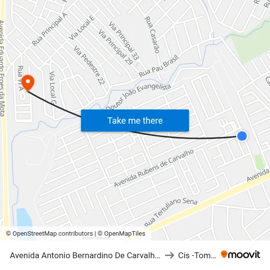 Avenida Antonio Bernardino De Carvalho, 20 to Cis -Tomba map