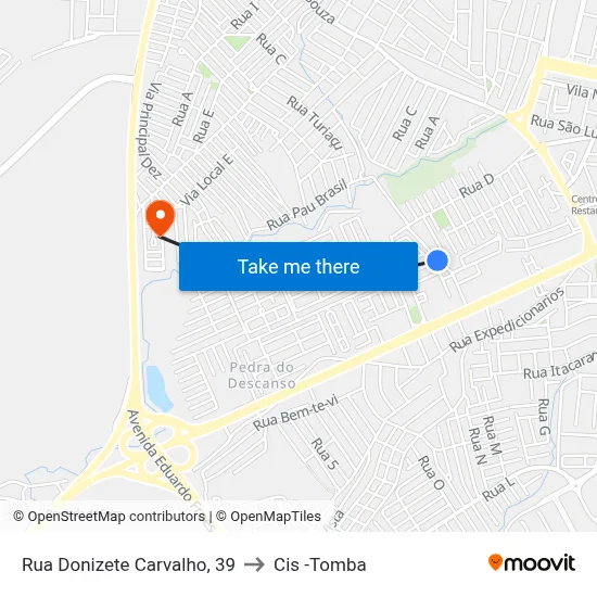 Rua Donizete Carvalho, 39 to Cis -Tomba map