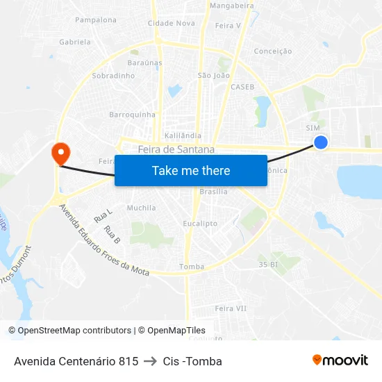 Avenida Centenário 815 to Cis -Tomba map