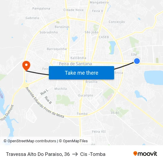 Travessa Alto Do Paraiso, 36 to Cis -Tomba map