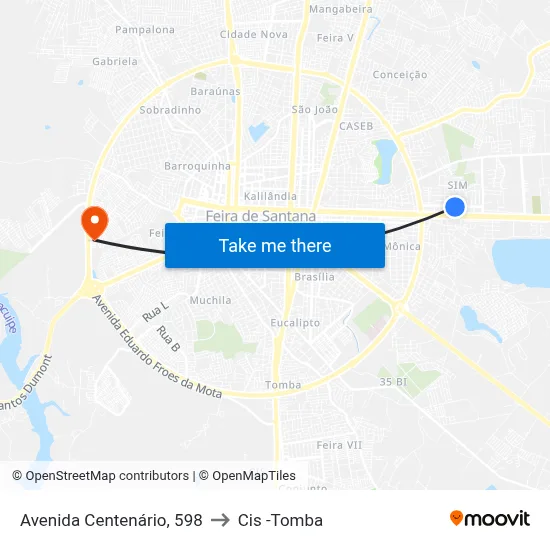 Avenida Centenário, 598 to Cis -Tomba map