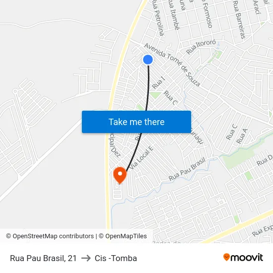 Rua Pau Brasil, 21 to Cis -Tomba map