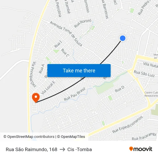 Rua São Raimundo, 168 to Cis -Tomba map