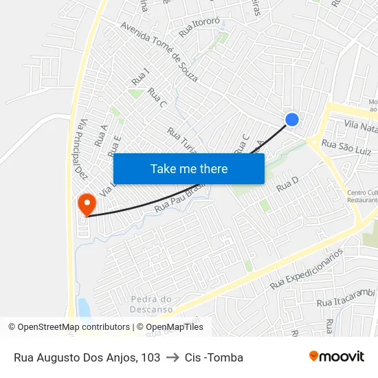 Rua Augusto Dos Anjos, 103 to Cis -Tomba map
