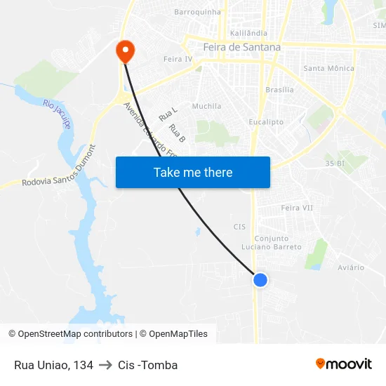 Rua Uniao, 134 to Cis -Tomba map