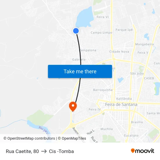 Rua Caetite, 80 to Cis -Tomba map