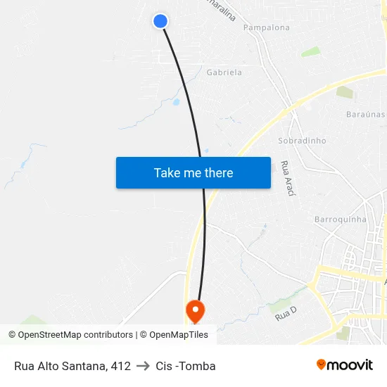 Rua Alto Santana, 412 to Cis -Tomba map