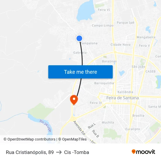Rua Cristianópolis, 89 to Cis -Tomba map