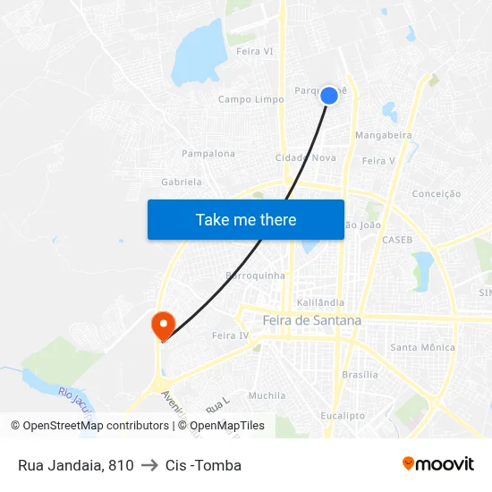 Rua Jandaia, 810 to Cis -Tomba map