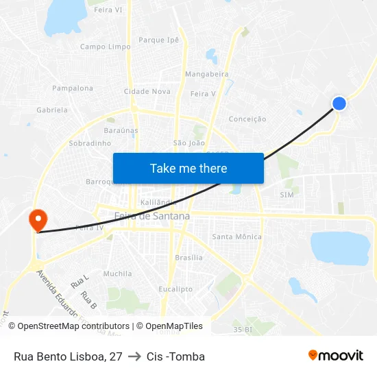 Rua Bento Lisboa, 27 to Cis -Tomba map