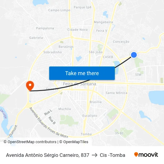 Avenida Antônio Sérgio Carneiro, 837 to Cis -Tomba map