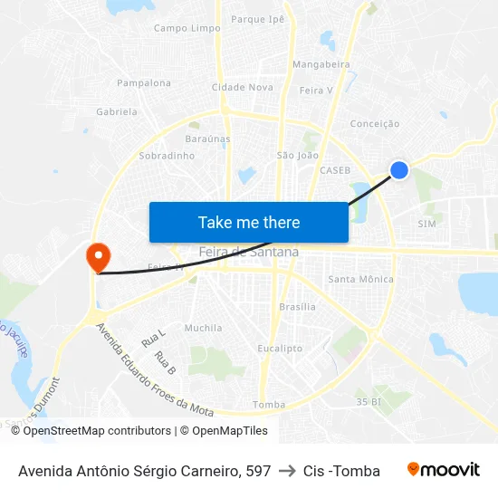 Avenida Antônio Sérgio Carneiro, 597 to Cis -Tomba map