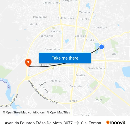 Avenida Eduardo Fróes Da Mota, 3077 to Cis -Tomba map