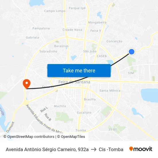 Avenida Antônio Sérgio Carneiro, 932a to Cis -Tomba map