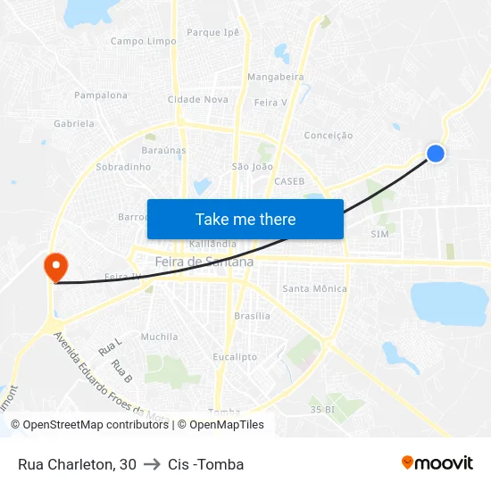 Rua Charleton, 30 to Cis -Tomba map