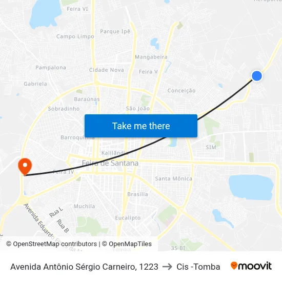 Avenida Antônio Sérgio Carneiro, 1223 to Cis -Tomba map
