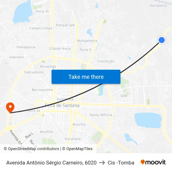 Avenida Antônio Sérgio Carneiro, 6020 to Cis -Tomba map