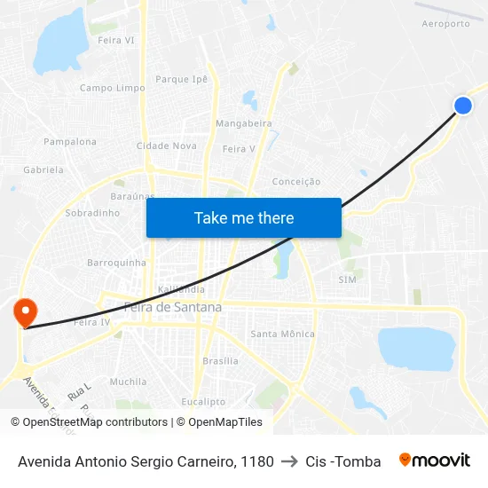 Avenida Antonio Sergio Carneiro, 1180 to Cis -Tomba map