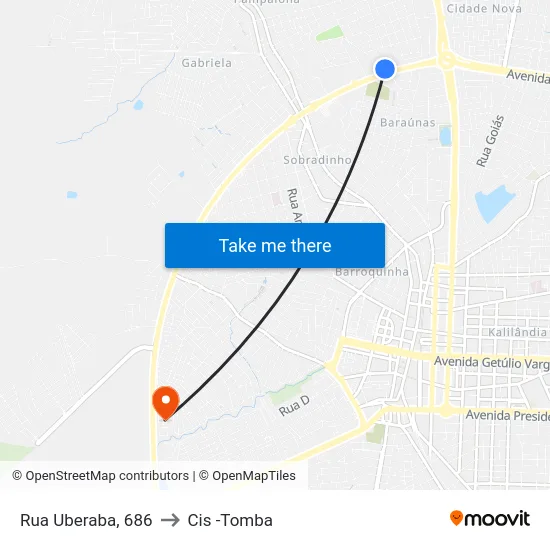 Rua Uberaba, 686 to Cis -Tomba map