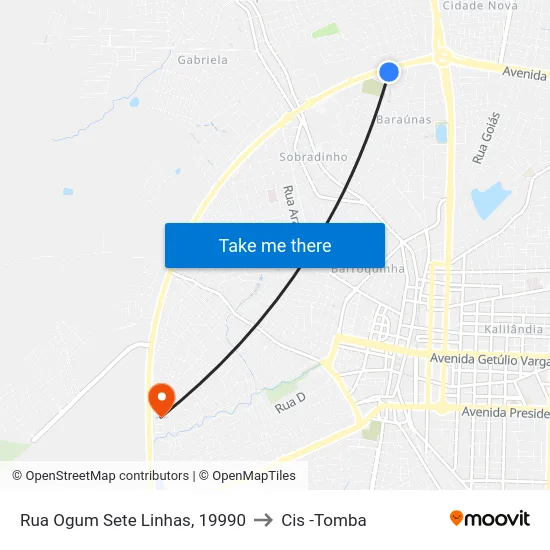 Rua Ogum Sete Linhas, 19990 to Cis -Tomba map