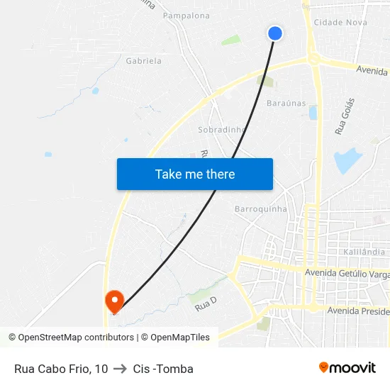 Rua Cabo Frio, 10 to Cis -Tomba map