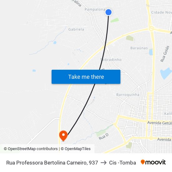 Rua Professora Bertolina Carneiro, 937 to Cis -Tomba map