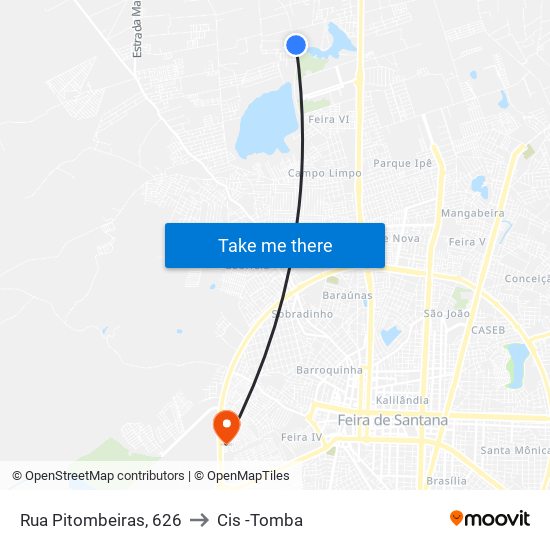 Rua Pitombeiras, 626 to Cis -Tomba map