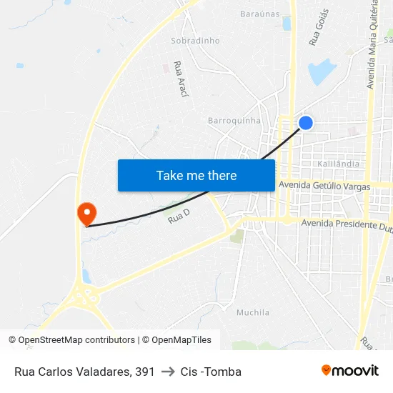 Rua Carlos Valadares, 391 to Cis -Tomba map