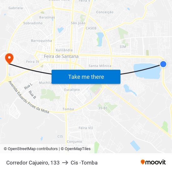 Corredor Cajueiro, 133 to Cis -Tomba map