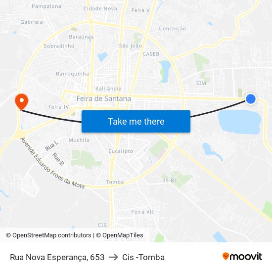 Rua Nova Esperança, 653 to Cis -Tomba map