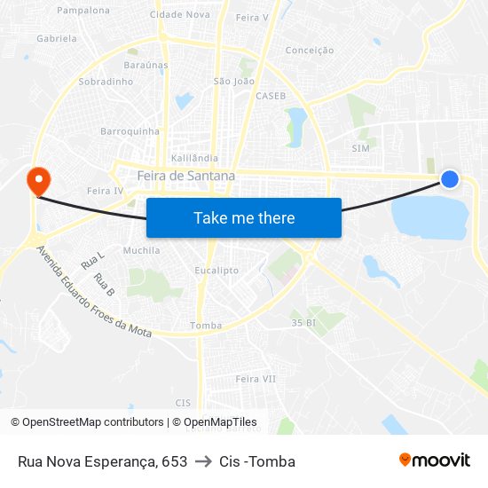 Rua Nova Esperança, 653 to Cis -Tomba map