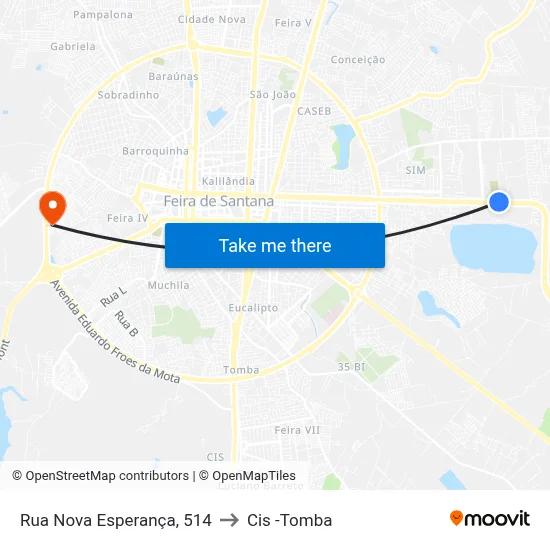 Rua Nova Esperança, 514 to Cis -Tomba map